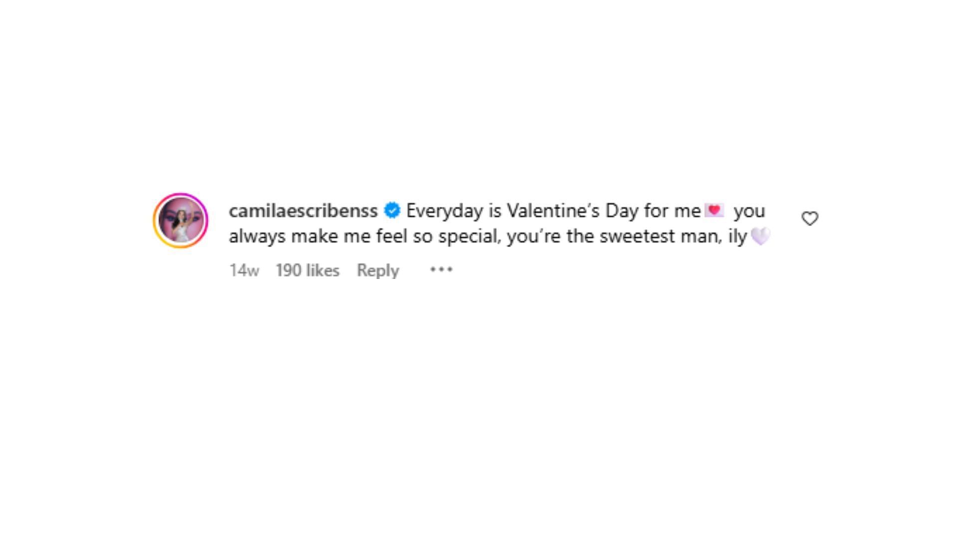 Escribens replied to Lazard's Valentine's Day Instagram post. (Photo via Allen Lazard's Instagram)